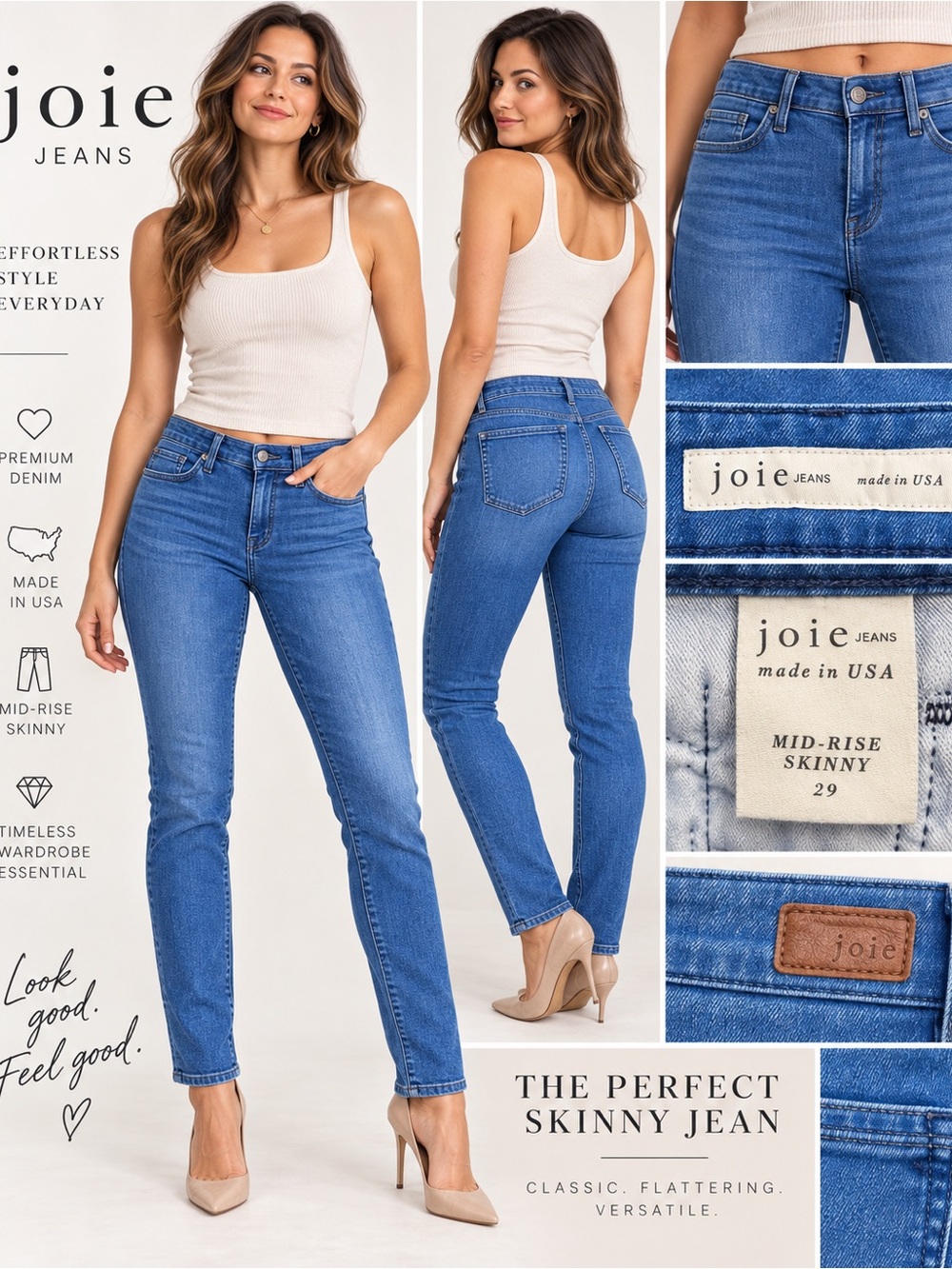 Joie Mid-Rise Skinny Jeans in Medium Blue Wash
